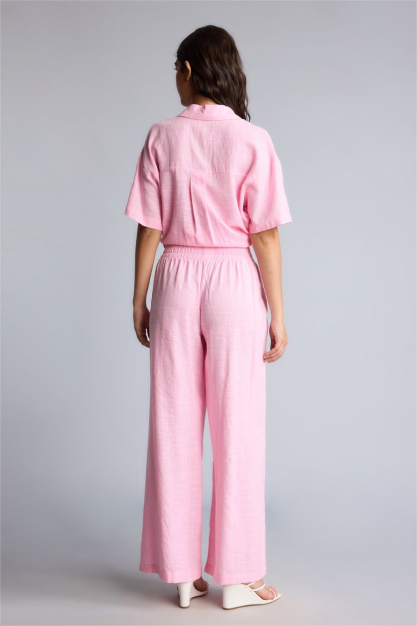 Women Pink High Waist Wide Leg Trousers
