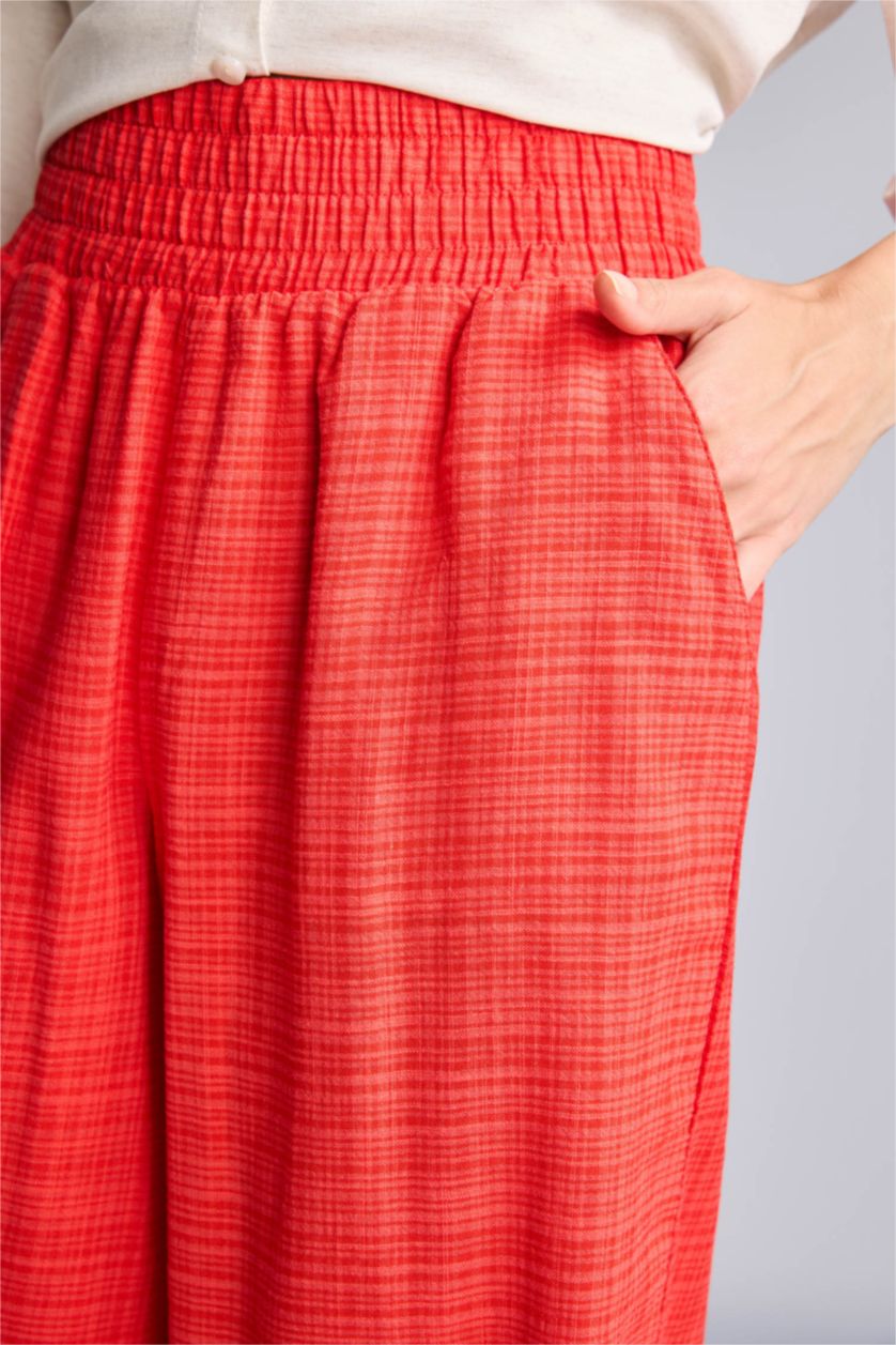 Kadın Kırmızı Wide Leg Yüksek Bel Pantolon