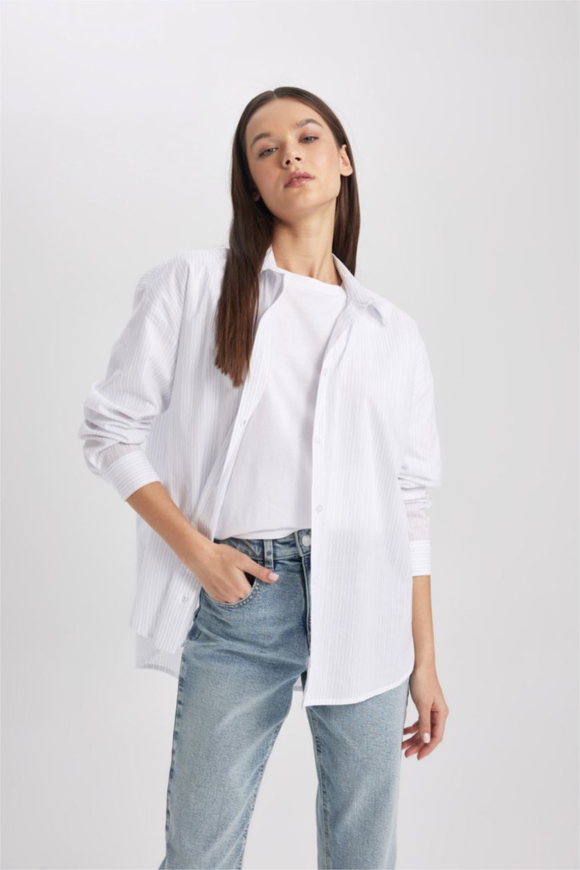 FEMME BLEU Clair Chemise Oversize Imprimée à Manches Longues