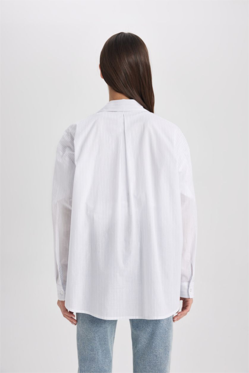 FEMME BLEU Clair Chemise Oversize Imprimée à Manches Longues