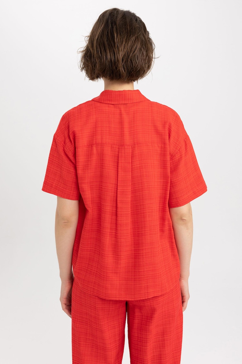 Women Red Oversize Fit Short Sleeve Shirt