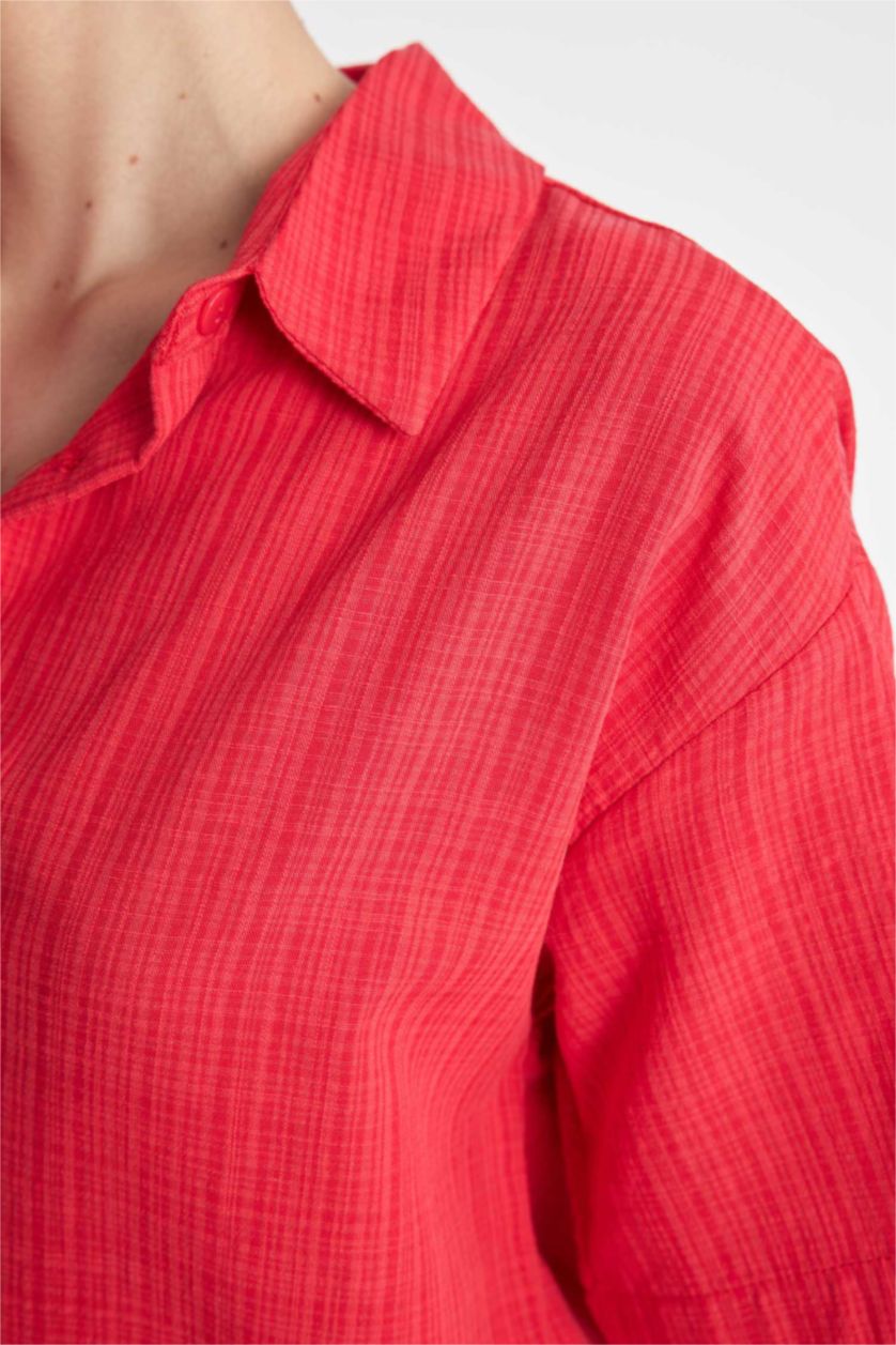 WOMAN Red Oversize Linen Look Short Sleeve Shirt