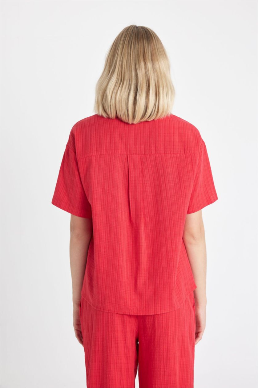 WOMAN Red Oversize Linen Look Short Sleeve Shirt
