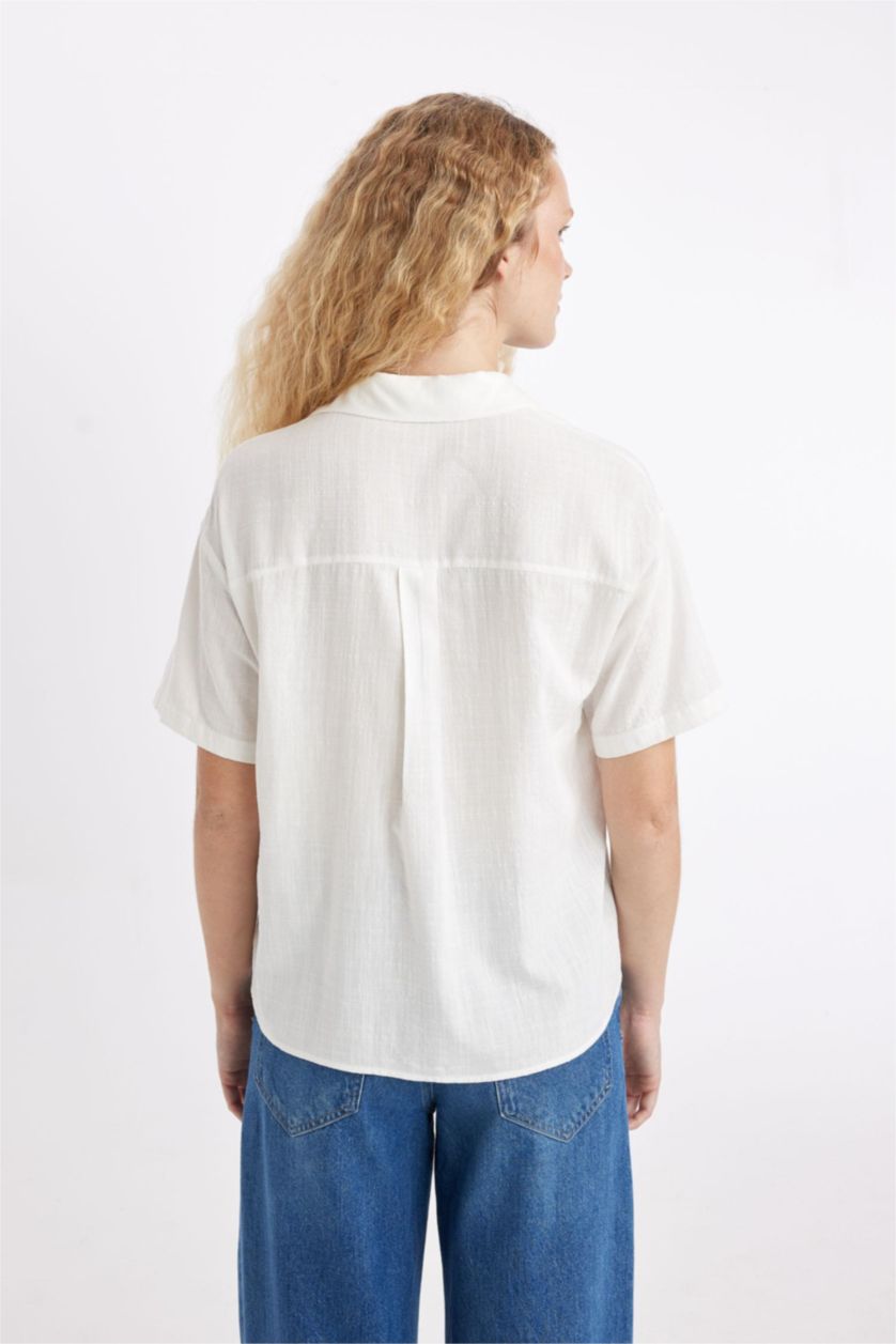 نساء اوف وايت Oversize Linen Look Short Sleeve Shirt