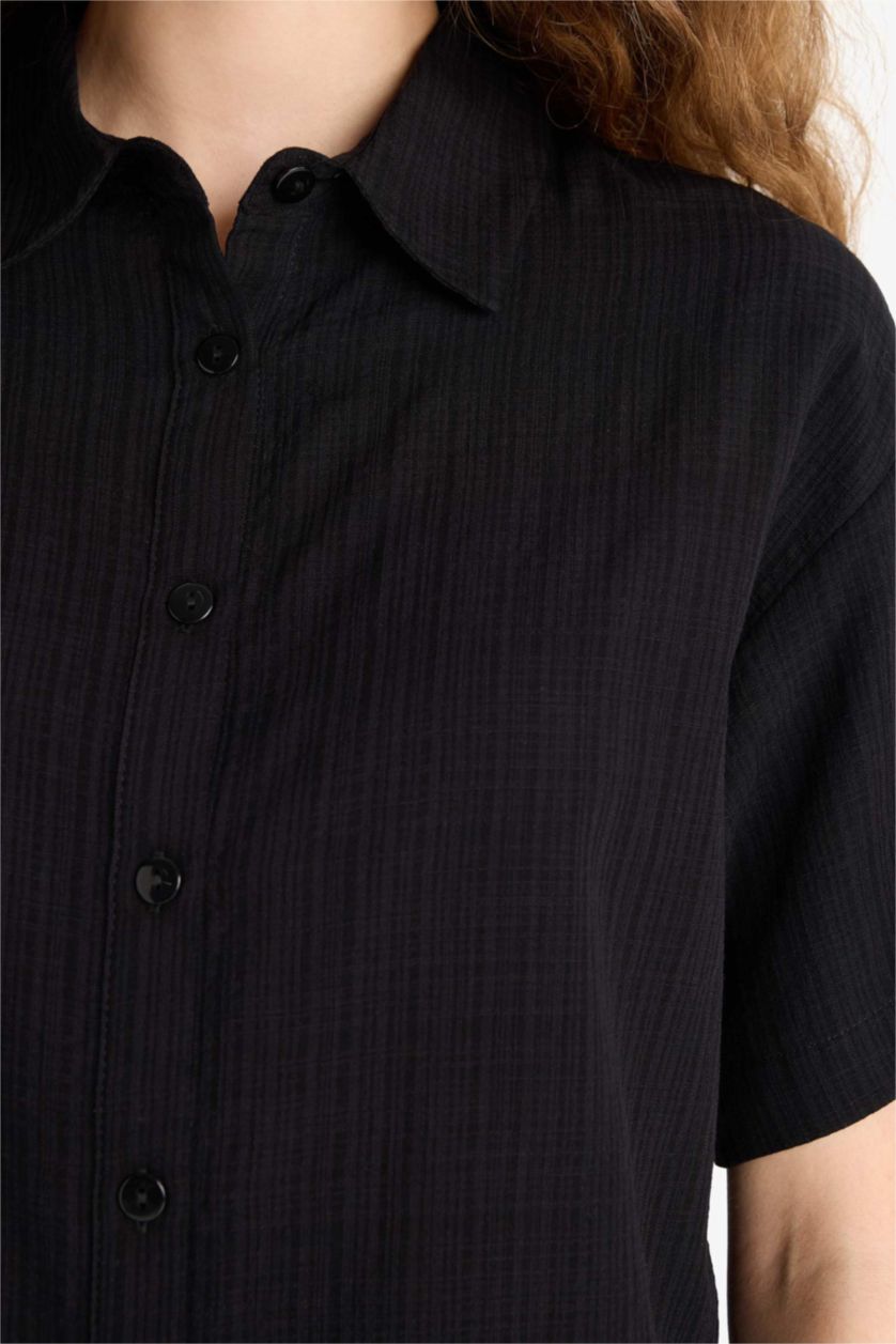 Woman Black Oversize Basic Short Sleeve Shirt