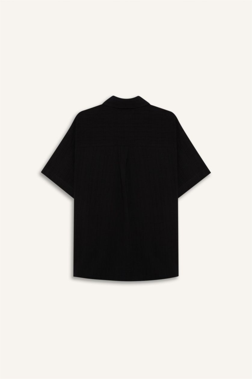 Woman Black Oversize Basic Short Sleeve Shirt