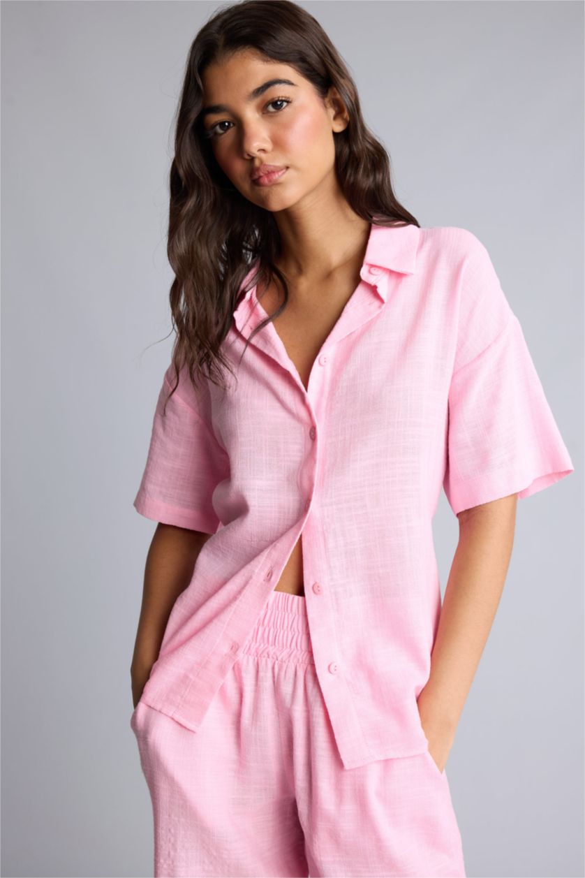 Women Pink Regular Fit Short Sleeve Shirt