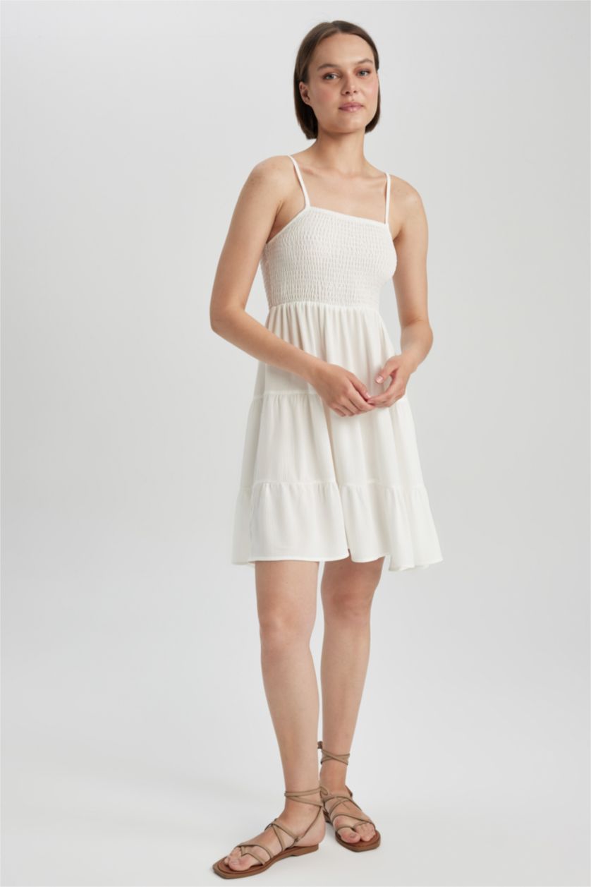 FEMME Blanc Robe Tissée À Manches Courtes en Viscose