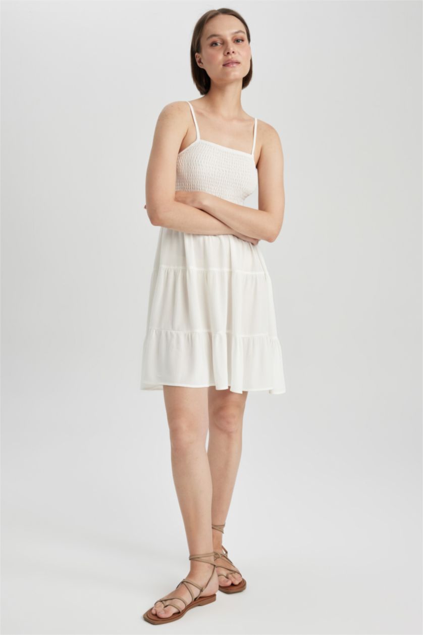 FEMME Blanc Robe Tissée À Manches Courtes en Viscose