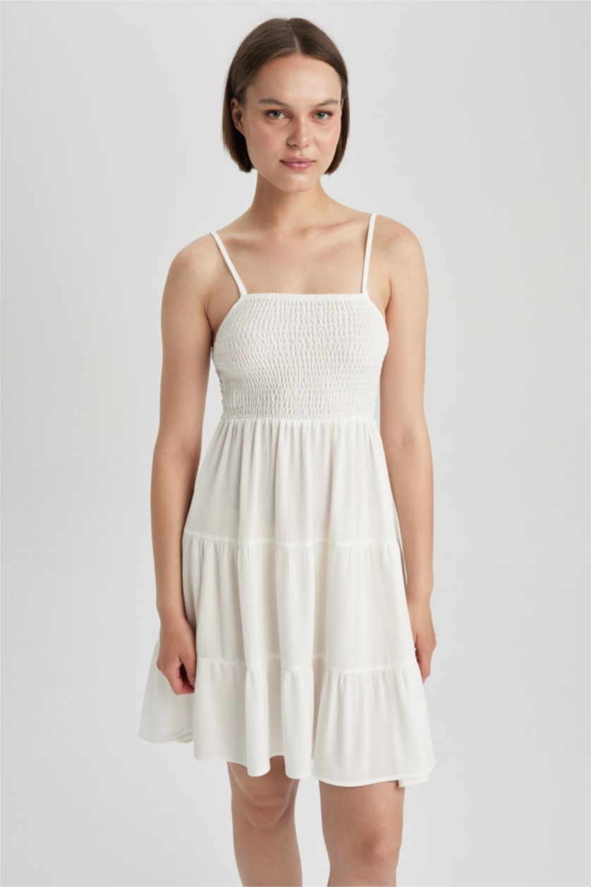 FEMME Blanc Robe Tissée À Manches Courtes en Viscose