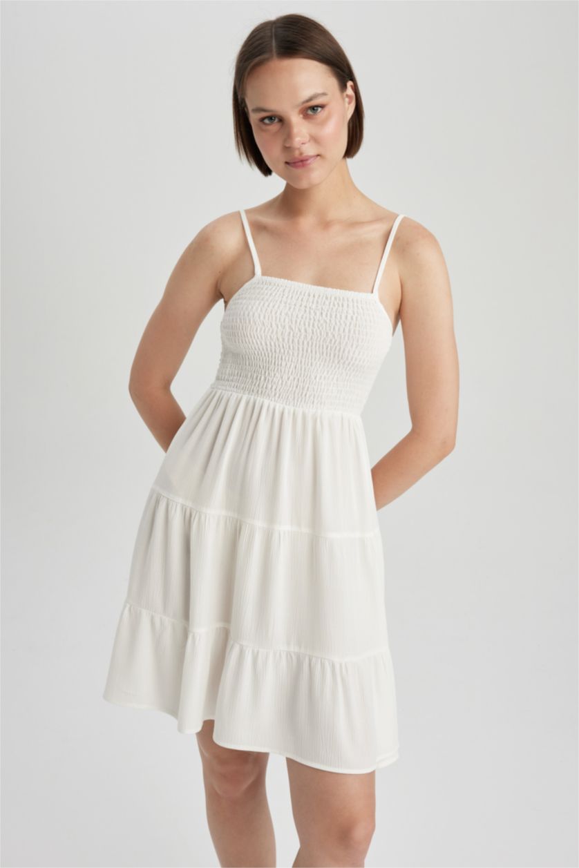 FEMME Blanc Robe Tissée À Manches Courtes en Viscose