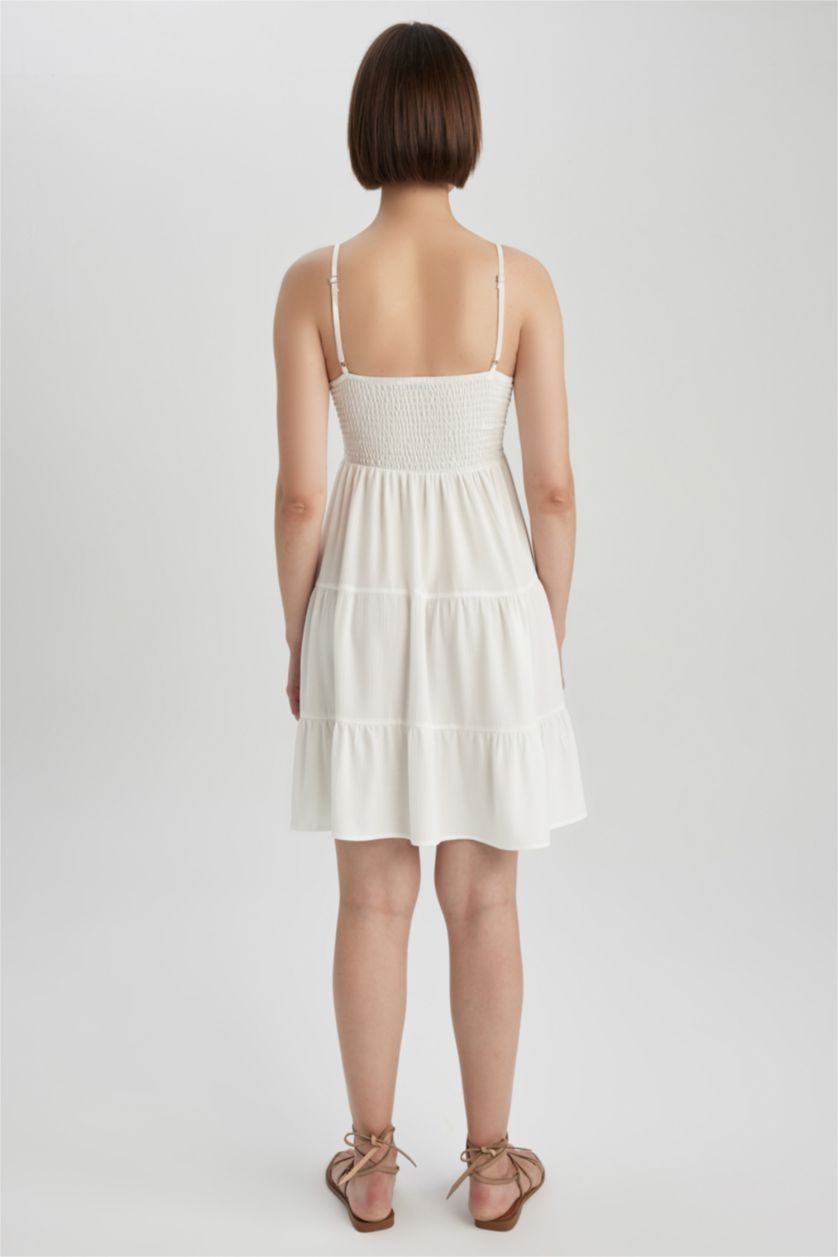 FEMME Blanc Robe Tissée À Manches Courtes en Viscose