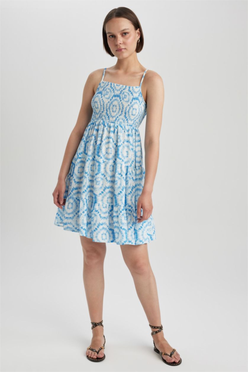 WOMAN Blue Strappy Batic Crinkle Viscose Mini Dress