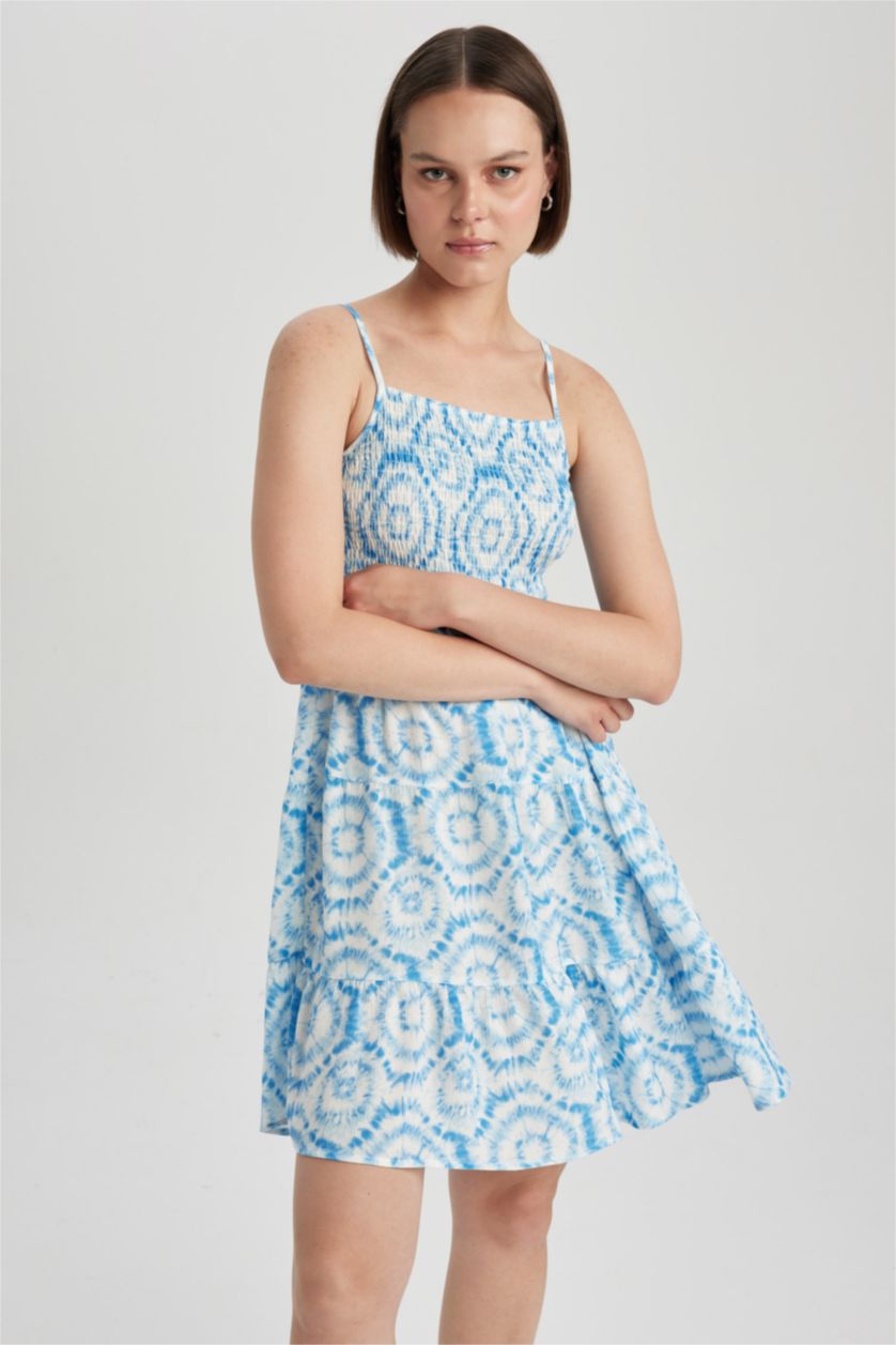 WOMAN Blue Strappy Batic Crinkle Viscose Mini Dress