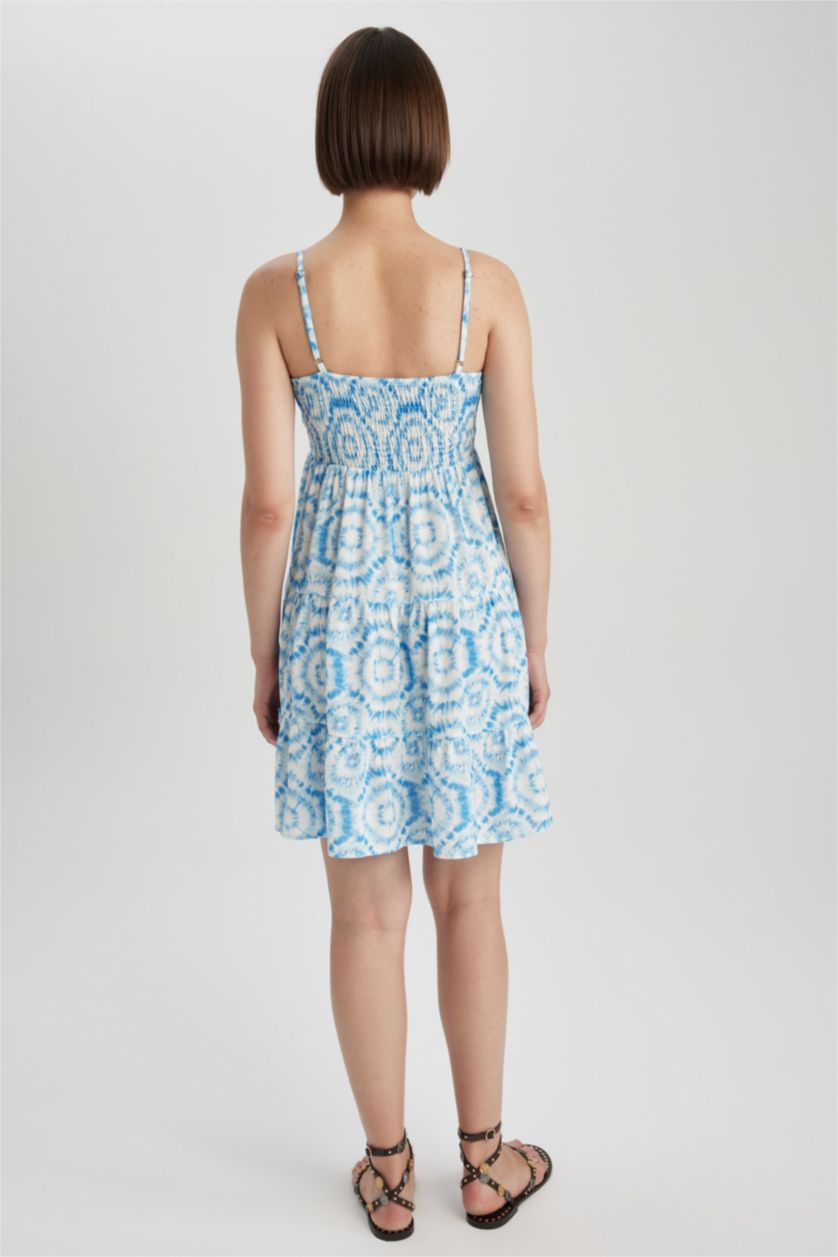 WOMAN Blue Strappy Batic Crinkle Viscose Mini Dress