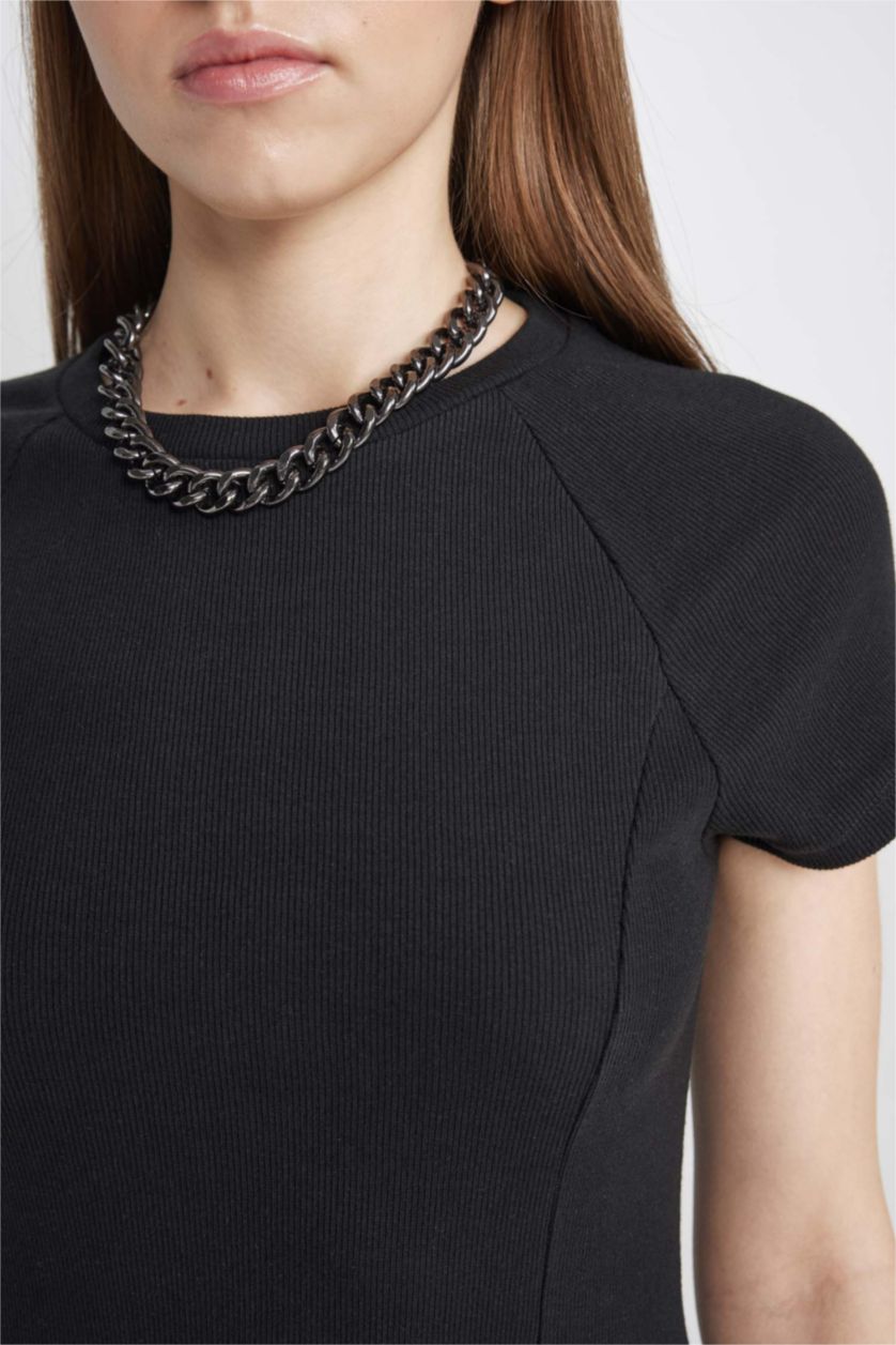 Kadın Siyah Fitilli Kaşkorse Mini Elbise