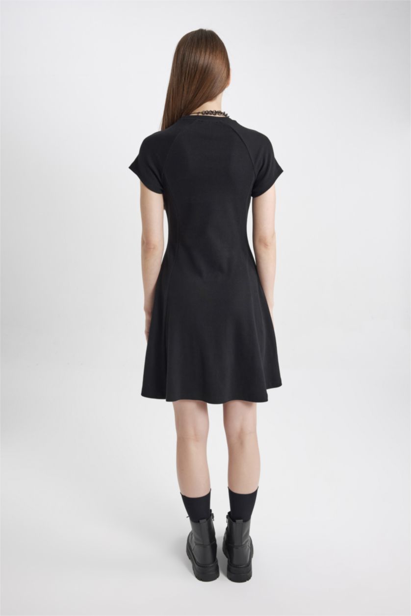 Kadın Siyah Fitilli Kaşkorse Mini Elbise