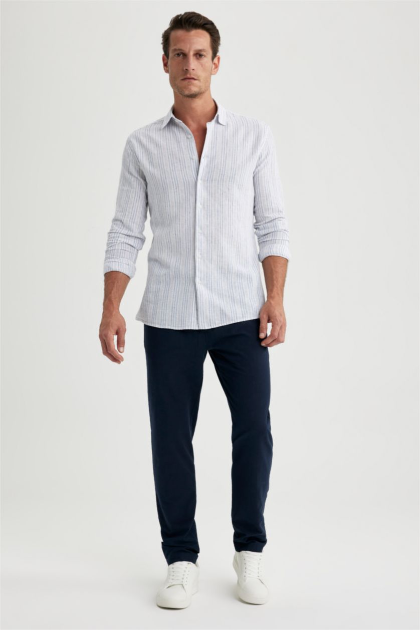 Мужчины Темно-индиговый Рубашка приталенного кроя с длинным рукавом