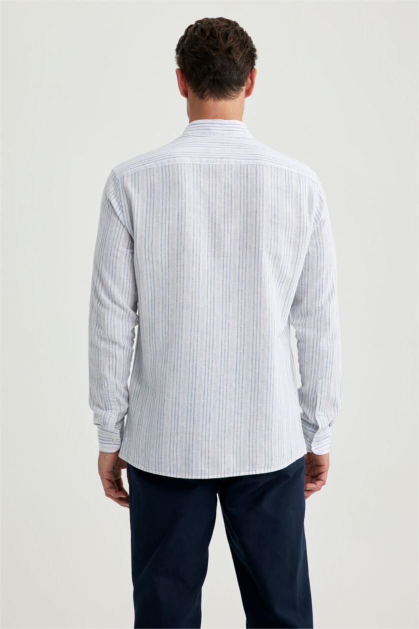 Мужчины Темно-индиговый Рубашка приталенного кроя с длинным рукавом