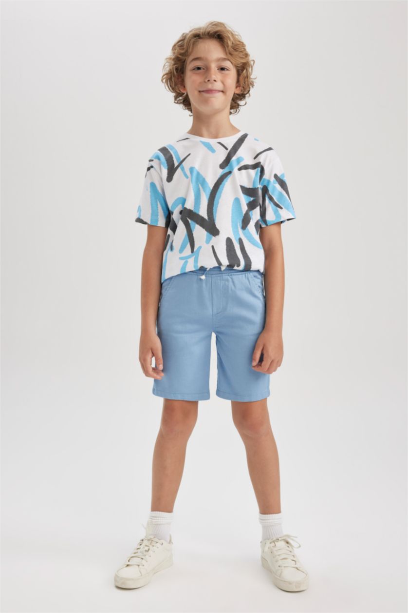 GARÇONS Bleu Short Gabardine Coupe Régulière