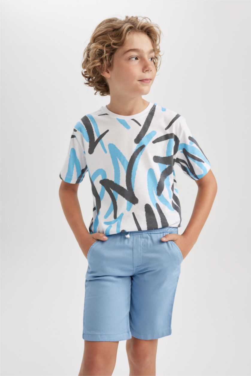 GARÇONS Bleu Short Gabardine Coupe Régulière