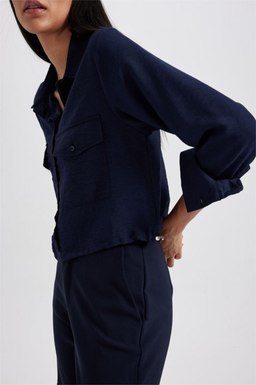 Woman NAVY Crop Long Sleeve Shirt