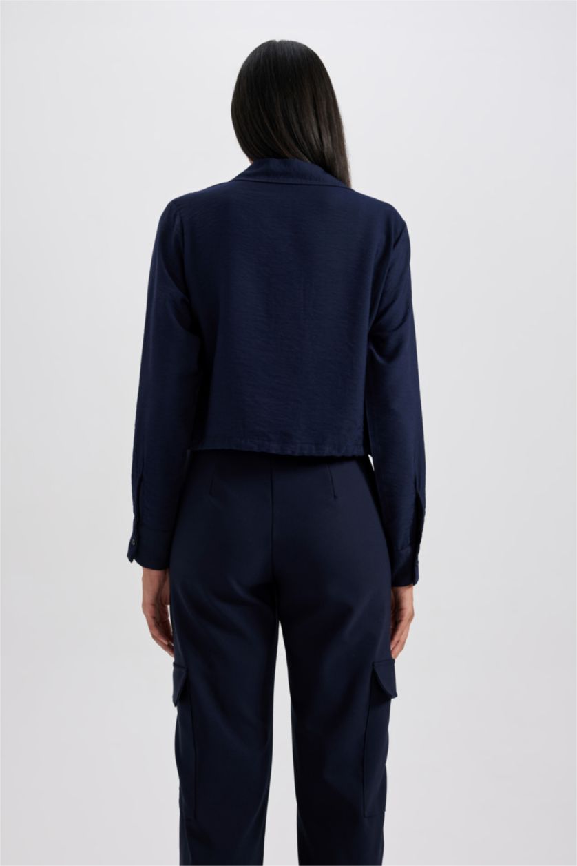 Woman NAVY Crop Long Sleeve Shirt