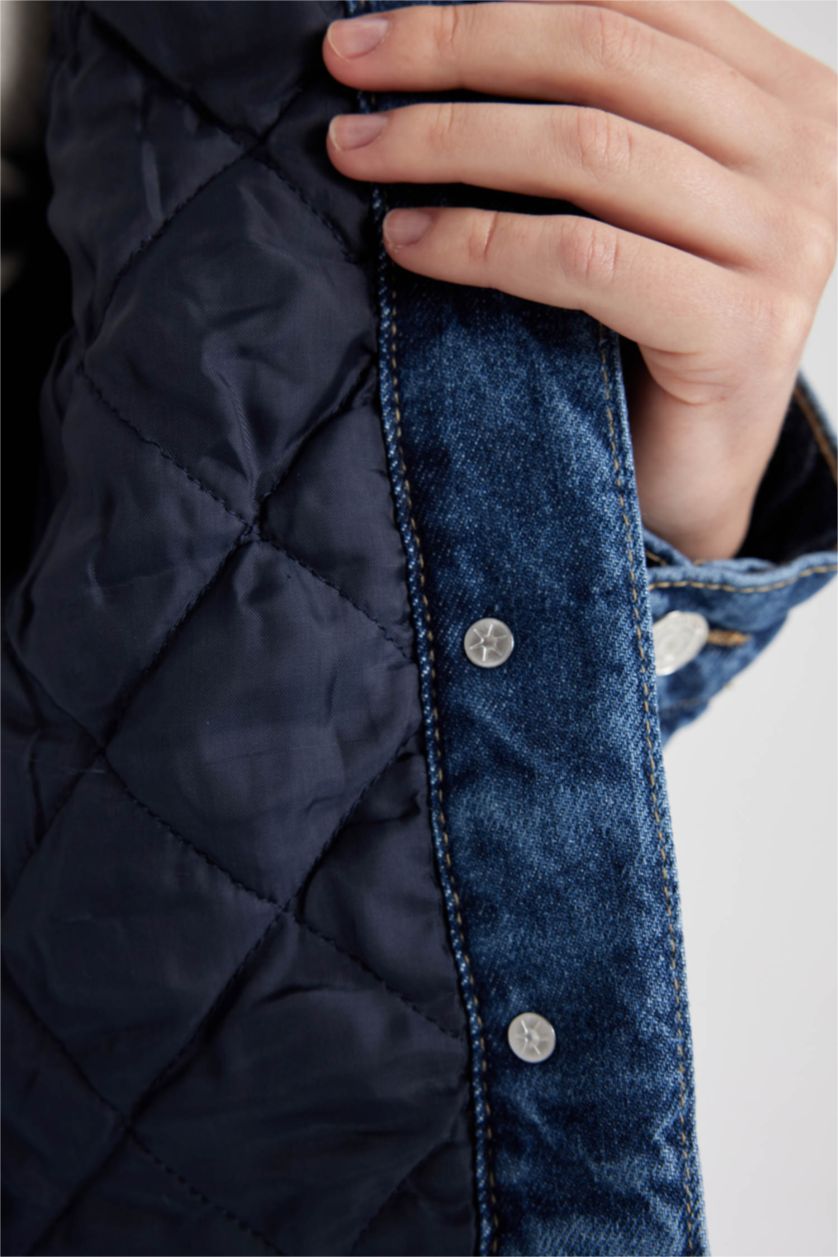 WOMAN Blue Faux Fur Collar Denim Jacket