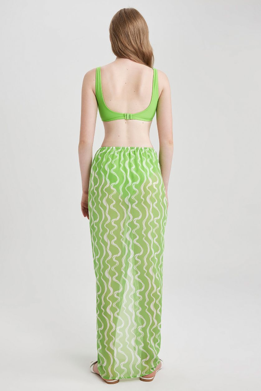 Kadın Yeşil Regular Fit Desenli Şifon Plaj Eteği