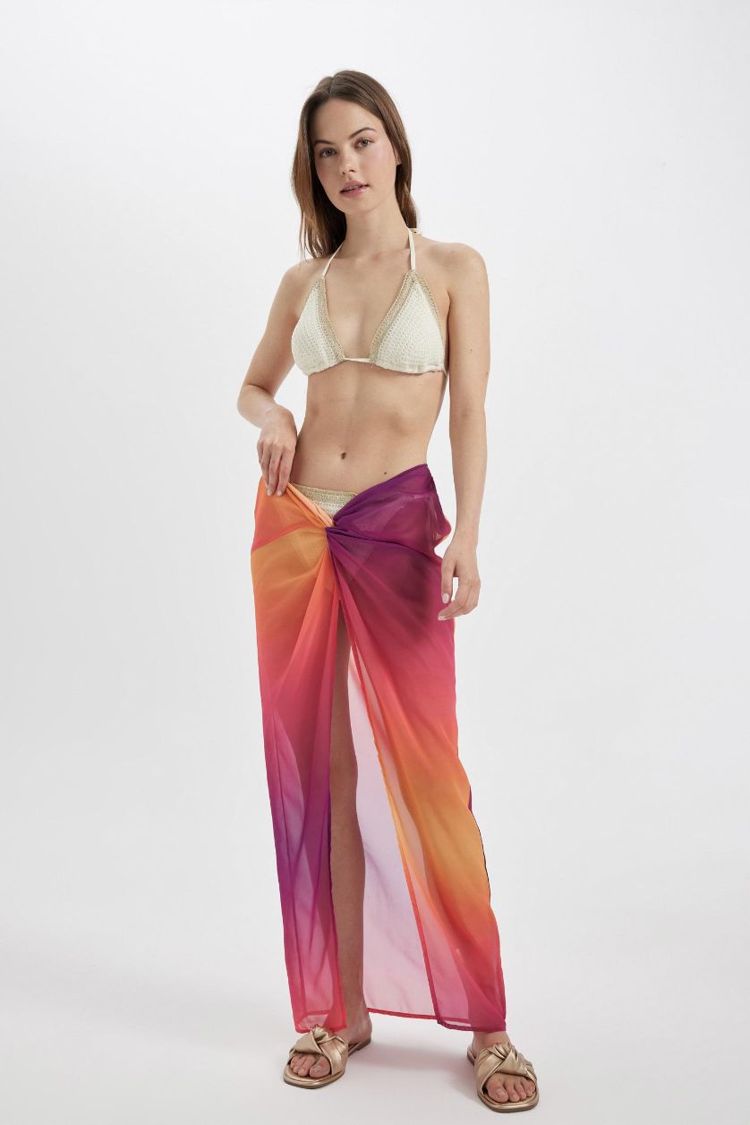 Woman Purple Regular Fit Printed Chiffon Beachwear