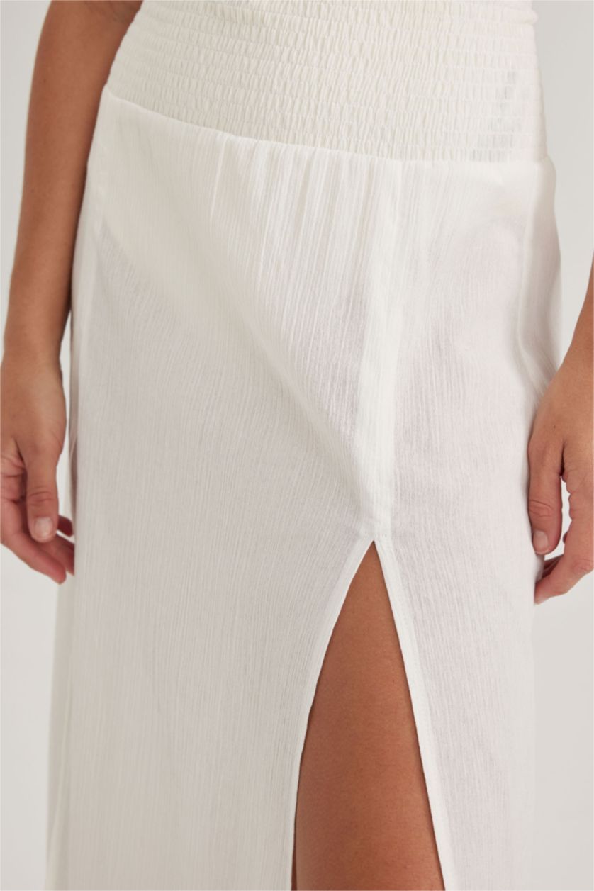 Kadın Kırık Beyaz Fall in Love Regular Fit  %100 Pamuk Yırtmaçlı Plaj Eteği