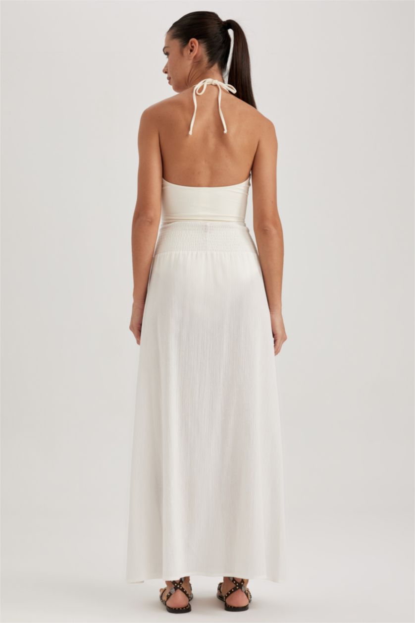 Kadın Kırık Beyaz Fall in Love Regular Fit  %100 Pamuk Yırtmaçlı Plaj Eteği