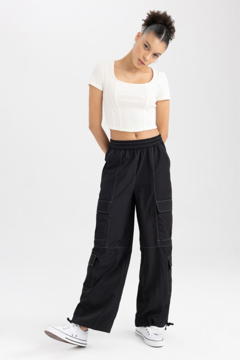 حريمي أسود بنطلون باراشوت