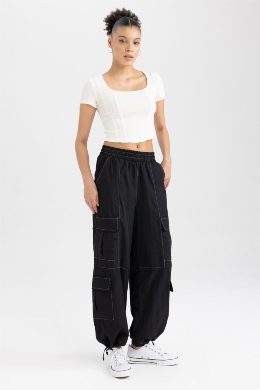 حريمي أسود بنطلون باراشوت