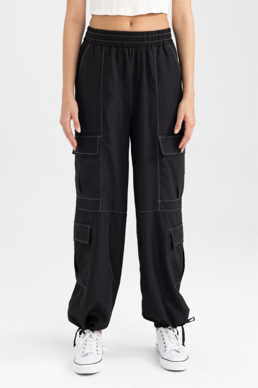 حريمي أسود بنطلون باراشوت