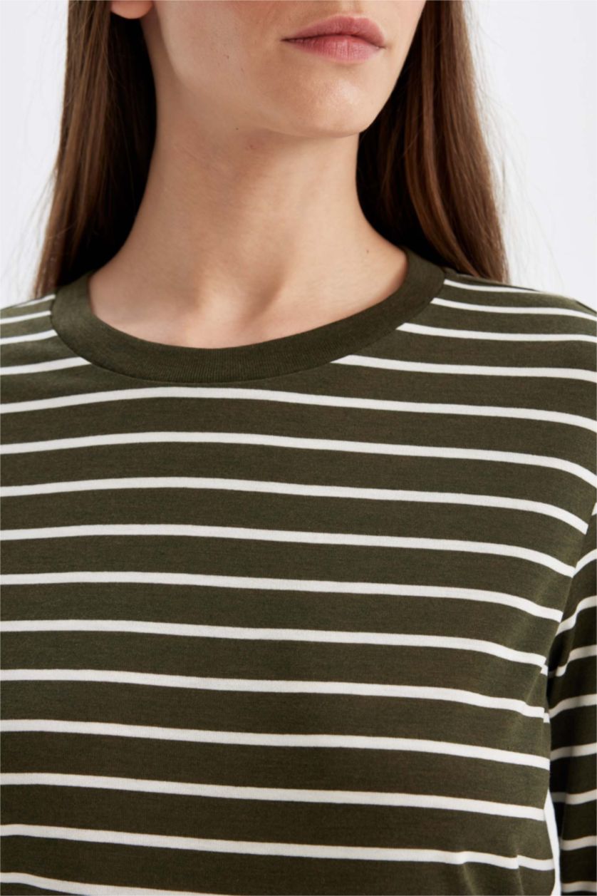 FEMME Kaki T-Shirt À Manches Longues En Tricot Coupe Régulière