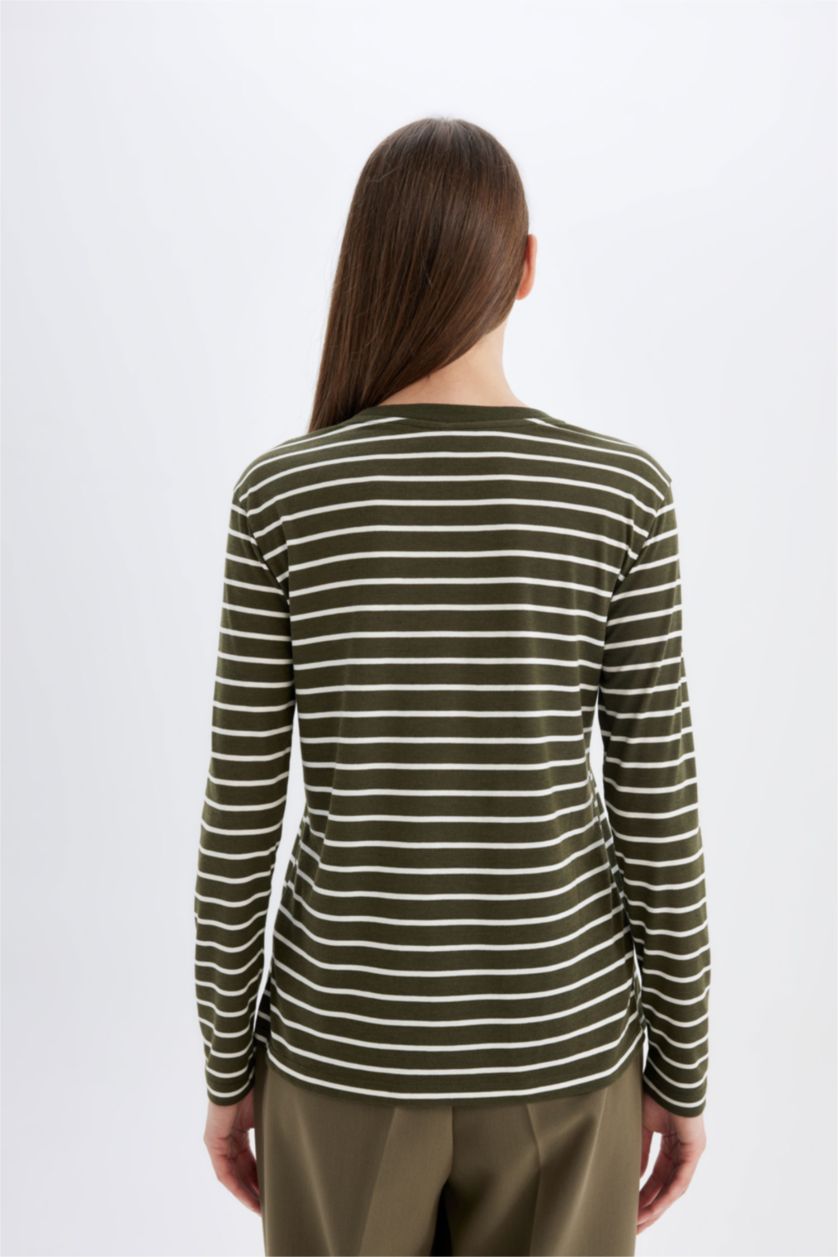 FEMME Kaki T-Shirt À Manches Longues En Tricot Coupe Régulière