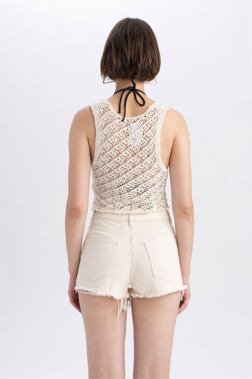 FEMME Écru Top  coupe régulière Col En V