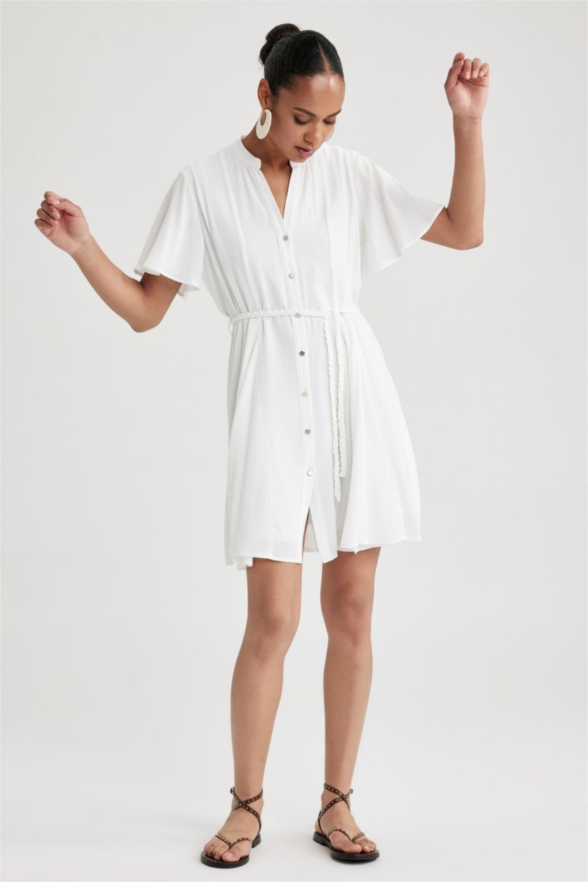 FEMME Blanc Robes Très court Viscose Froissée Doublé Col De Chemise