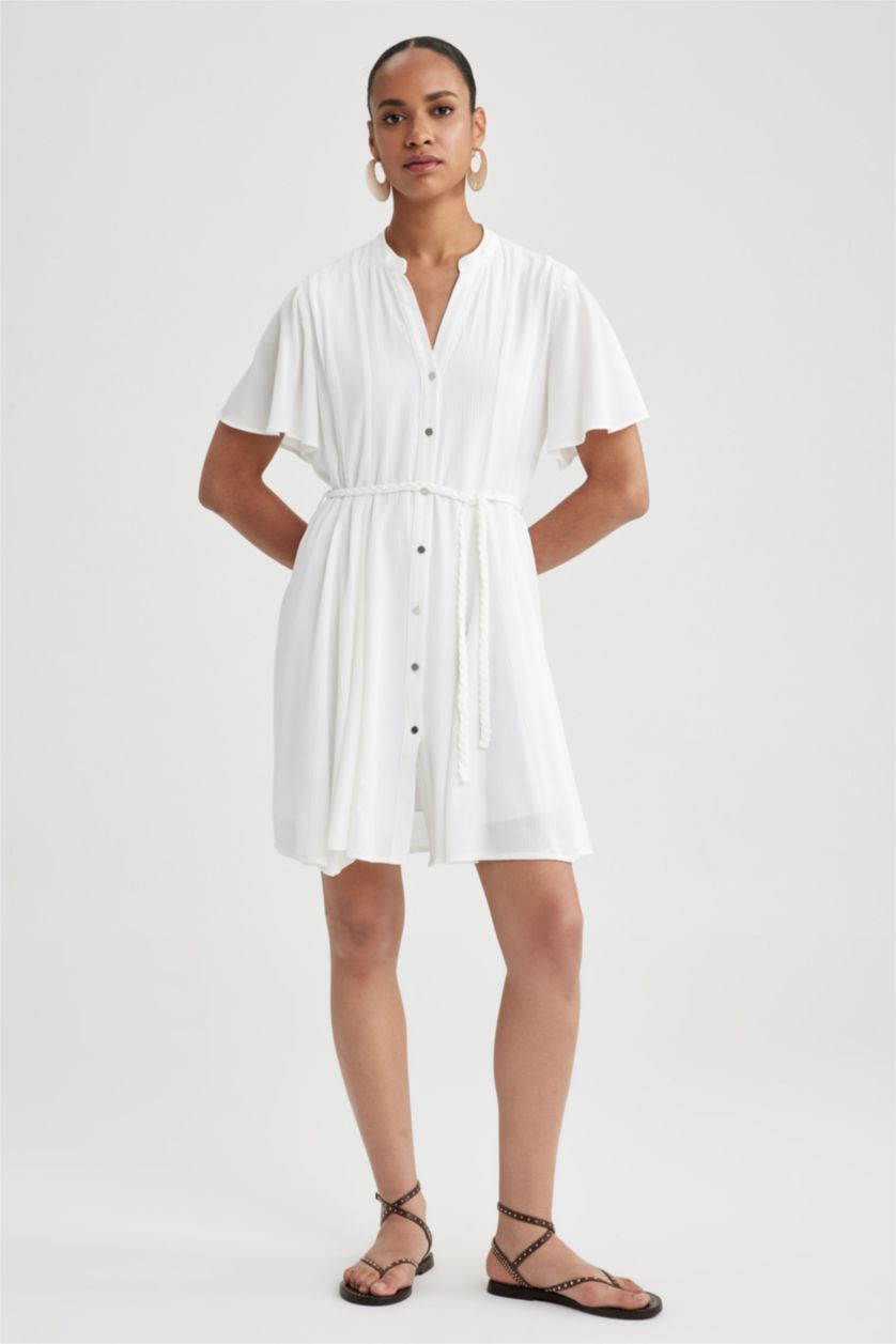 FEMME Blanc Robes Très court Viscose Froissée Doublé Col De Chemise