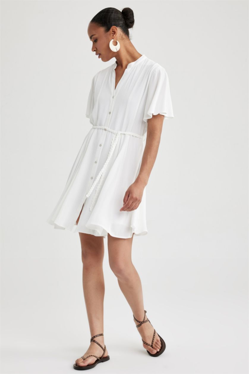 FEMME Blanc Robes Très court Viscose Froissée Doublé Col De Chemise