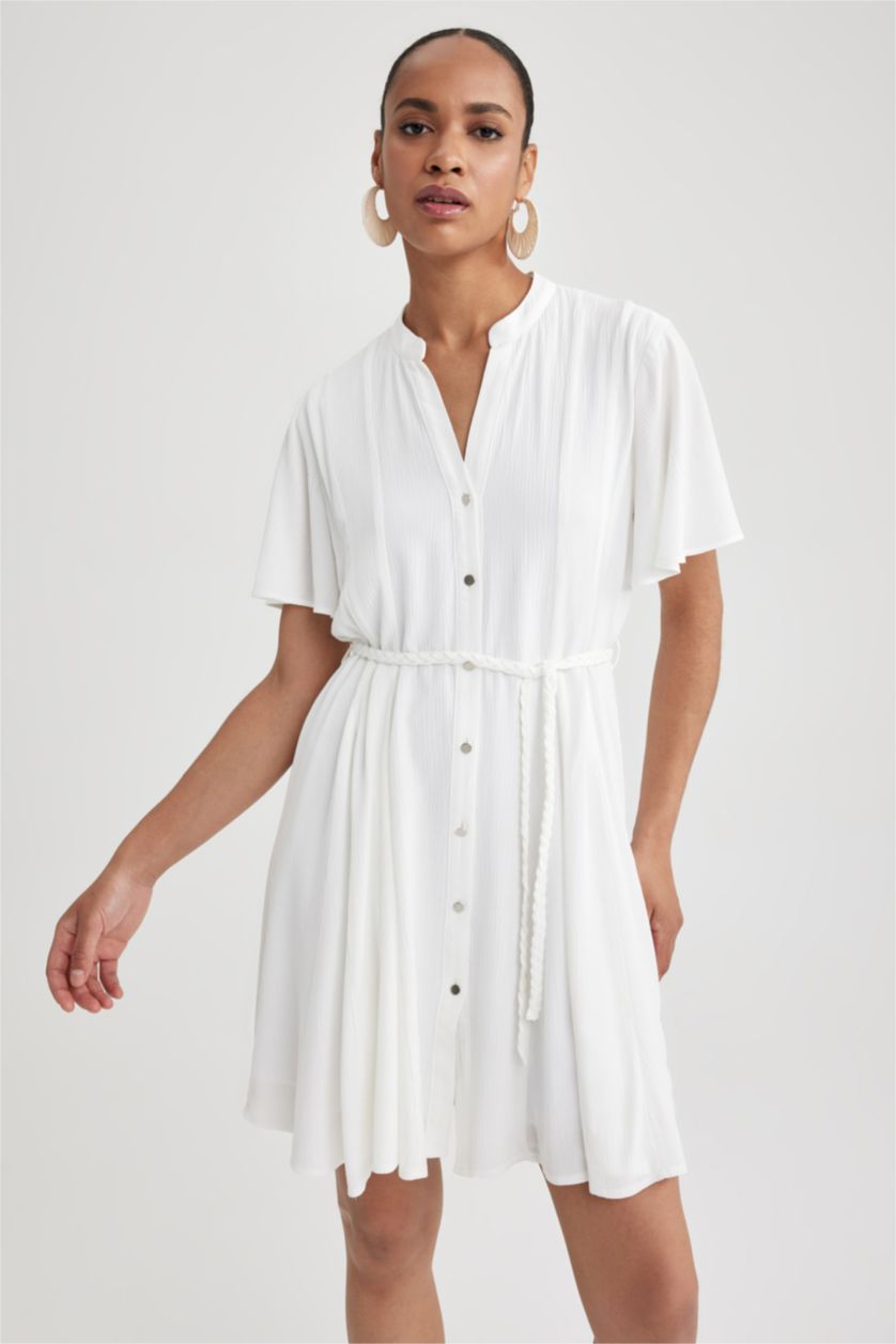 FEMME Blanc Robes Très court Viscose Froissée Doublé Col De Chemise