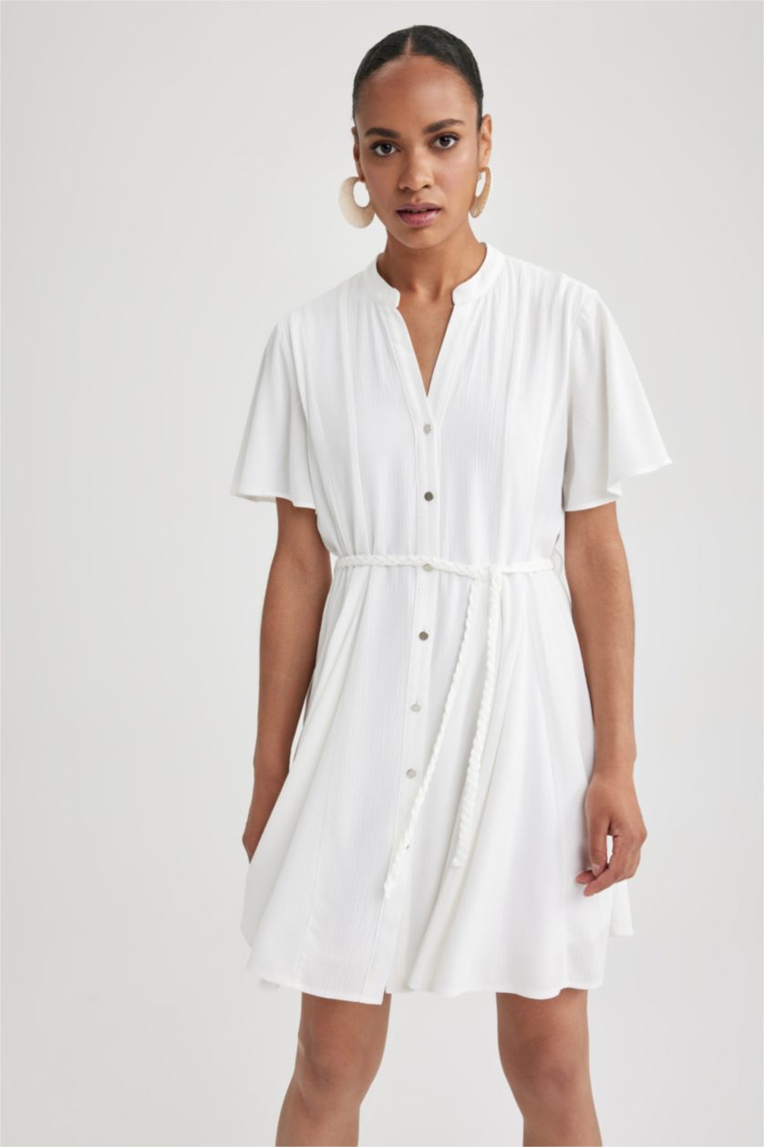 FEMME Blanc Robes Très court Viscose Froissée Doublé Col De Chemise