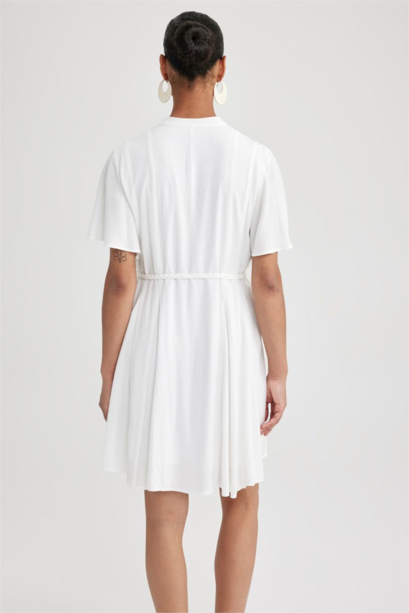 FEMME Blanc Robes Très court Viscose Froissée Doublé Col De Chemise