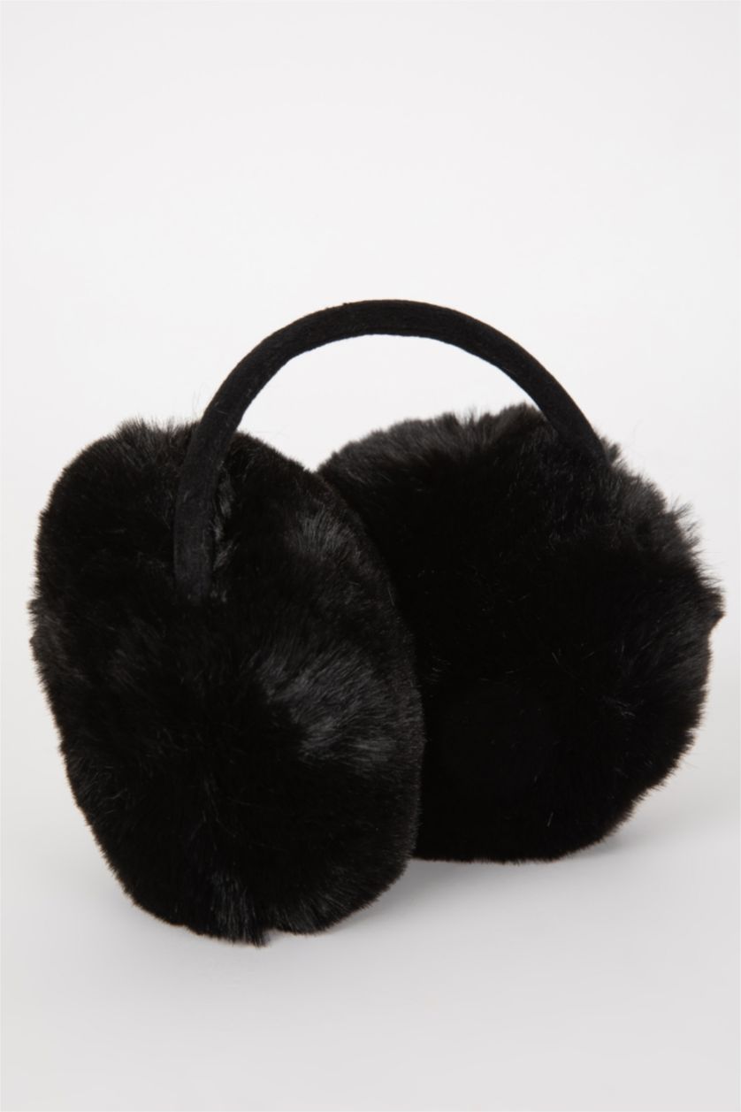 FEMME Noir Cache-oreilles en Peluche pour Femme