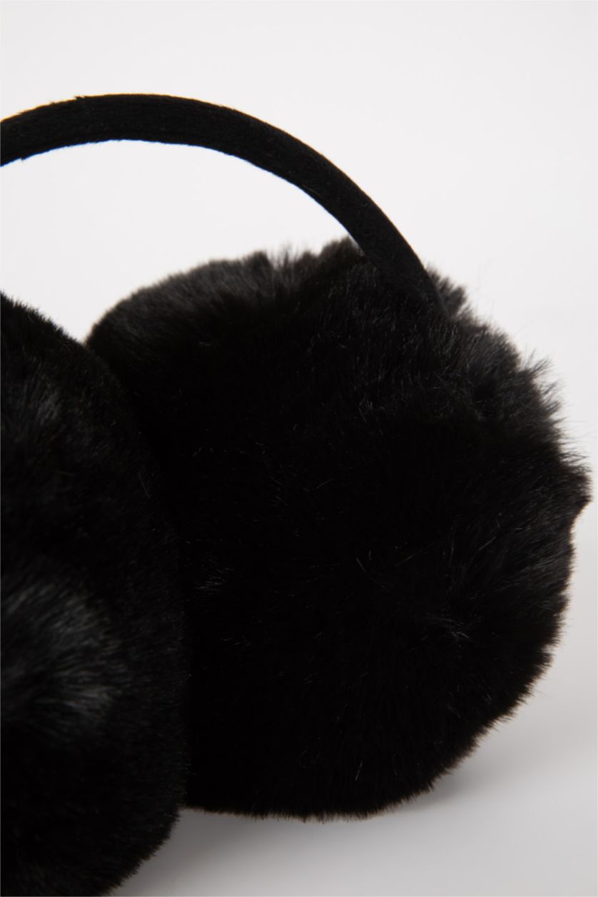 FEMME Noir Cache-oreilles en Peluche pour Femme