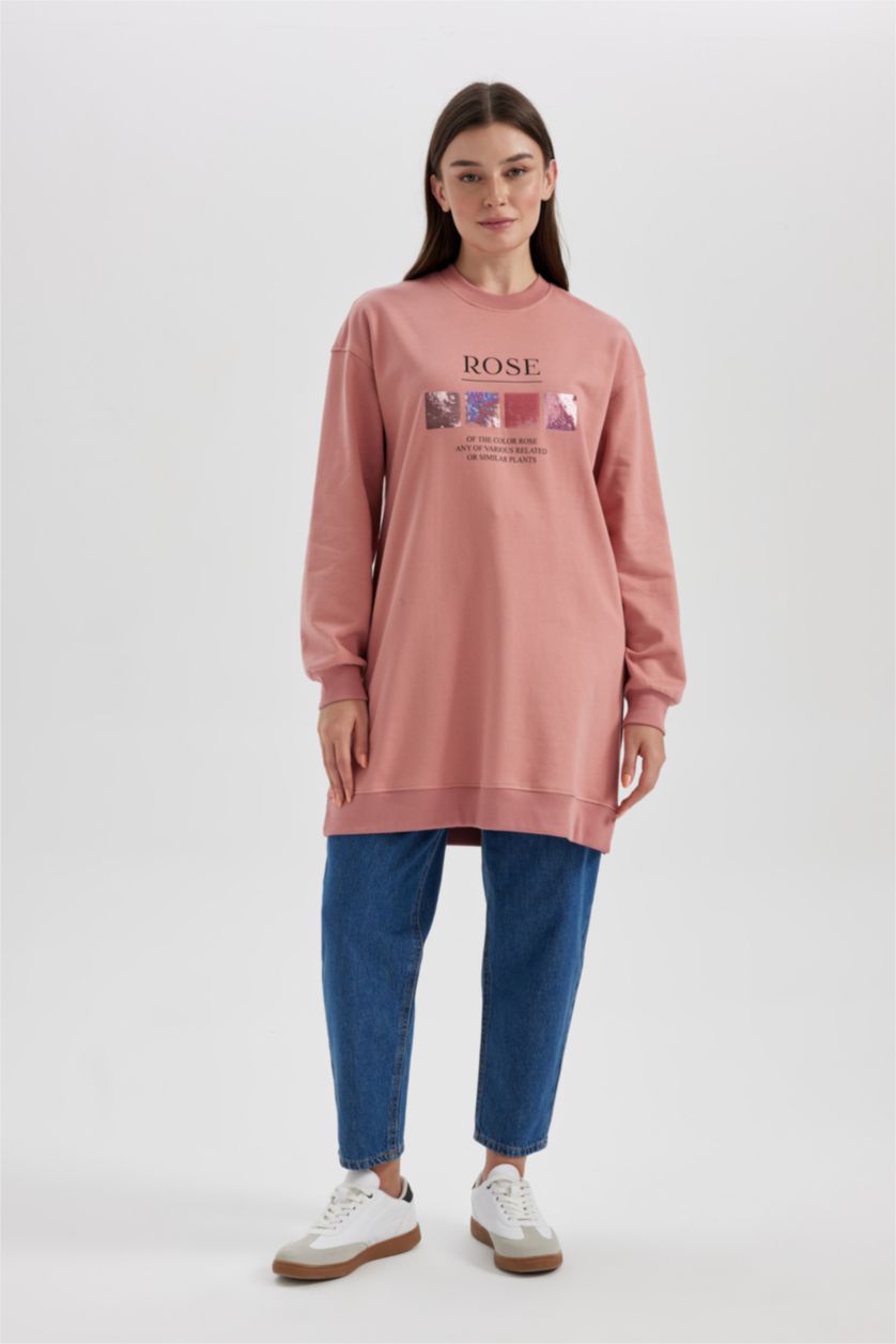 FEMME Bordeaux Tunique Sweat-Shirt Coupe Régulière Col Rond Avec Broderie