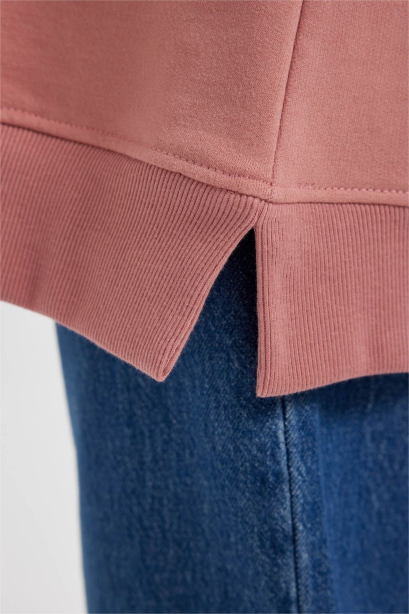 FEMME Bordeaux Tunique Sweat-Shirt Coupe Régulière Col Rond Avec Broderie