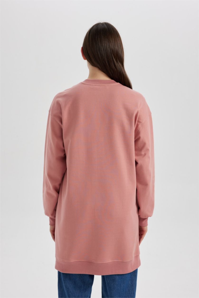 FEMME Bordeaux Tunique Sweat-Shirt Coupe Régulière Col Rond Avec Broderie