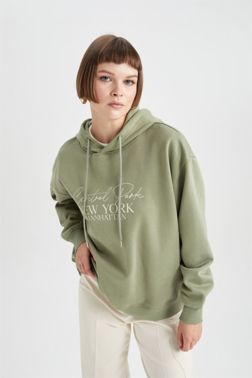 WOMAN Khaki Relax Fit Slogan Sweatshirt
